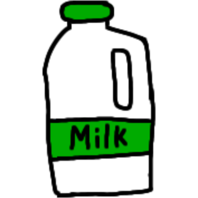 a bottle of milk with a green lid and a red label saying milk